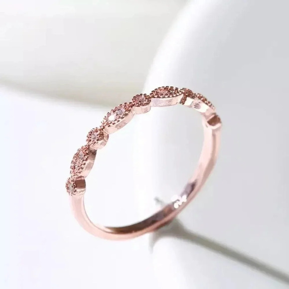 NEW! Dainty “Princess” 18K RG Sapphire Ring Set - Picture 3 of 7